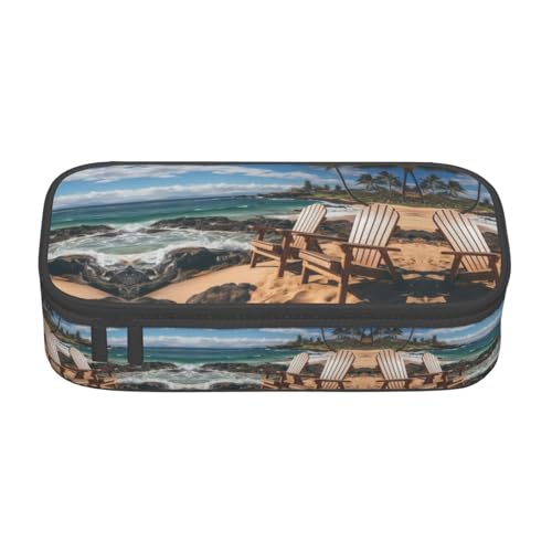 WCXTHGFA Stylisches Federmäppchen mit Hawaii-Druck, großes Fassungsvermögen, ideal für Reisen oder den täglichen Gebrauch, Schwarz , Einheitsgröße, Kosmetiktasche von WCXTHGFA