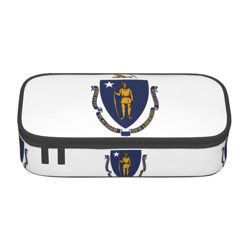 WCXTHGFA Stylisches Federmäppchen mit Massachusetts Staatsflagge, großes Fassungsvermögen, ideal für Reisen oder den täglichen Gebrauch, Schwarz , Einheitsgröße, Kosmetiktasche von WCXTHGFA