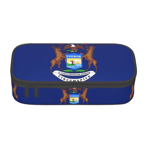 WCXTHGFA Stylisches Federmäppchen mit Michigan-Flagge, großes Fassungsvermögen, ideal für Reisen oder den täglichen Gebrauch, Schwarz , Einheitsgröße, Kosmetiktasche von WCXTHGFA