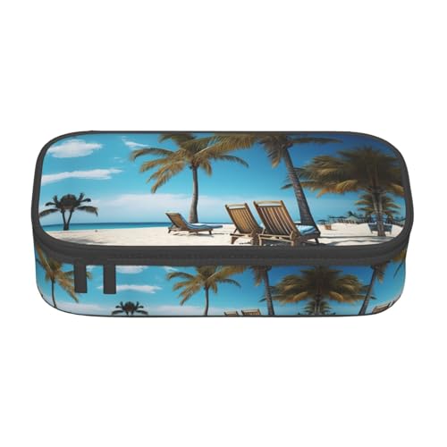 WCXTHGFA Stylisches Federmäppchen mit Palmen-Druck, großes Fassungsvermögen, ideal für Reisen oder den täglichen Gebrauch, Schwarz , Einheitsgröße, Kosmetiktasche von WCXTHGFA