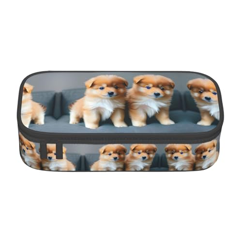 WCXTHGFA Stylisches Federmäppchen mit Zwergspitz-Motiv Welpen und Punkt 1, großes Fassungsvermögen, ideal für Reisen oder den täglichen Gebrauch, Schwarz , Einheitsgröße, Kosmetiktasche von WCXTHGFA