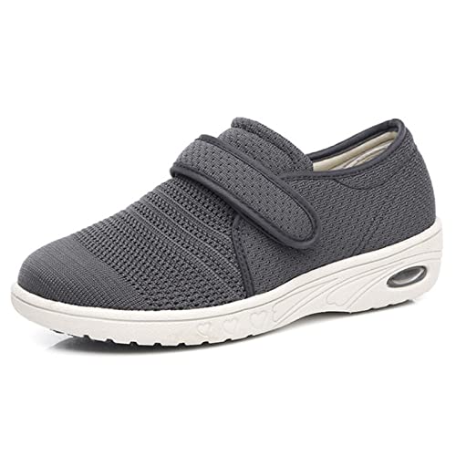 Diabetikerschuhe für Frauen Breite Weite,Leicht Atmungsaktiv Laufende Ödem Turnschuhe für Ältere Menschen,Dünger Verstellbarer Verschluss Zuckerkranke Pantoffel der Männer (Color : Gray, Size : 41 E von WCXTY