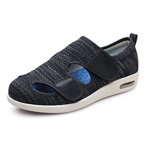 Diabetikerschuhe für Herren Extra Breite Weite,Einstellbar Magische Schnalle Unisex Schuhe für Ödeme und Geschwollene Füße,Leicht Atmungsaktiv Diabetische Hausschuhe Frauen ( Color : Black , Size : 54 von WCXTY