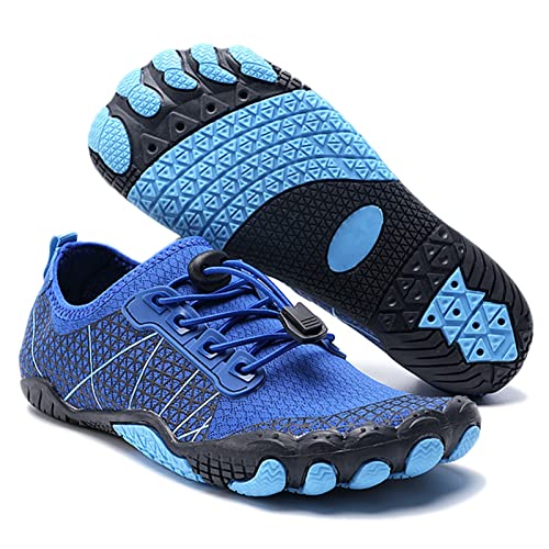 Flussschuhe,Schnelltrocknend Aqua Surfen Wasserschuhe für Damen,Sommer Draussen Leicht Strand Barfußschuhe,Rutschfest Badeschuhe für Herren,mit Ablaufloch,für Fitness/Yoga ( Color : Blue , Size : 39 E von WCXTY