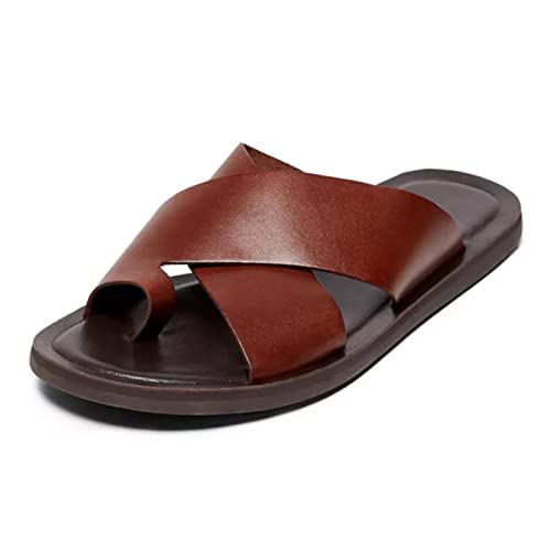 Herren Ballenzeh Schienen Flip Flops,Sommer PU Kompfort Leicht Fußkorrektur Strand Sandalen,Retro Weich Orthopädisch Flache Hausschuhe,für Hallux Valgus/Plantarfasziitis (Color : Brown, Size : 45 EU von WCXTY