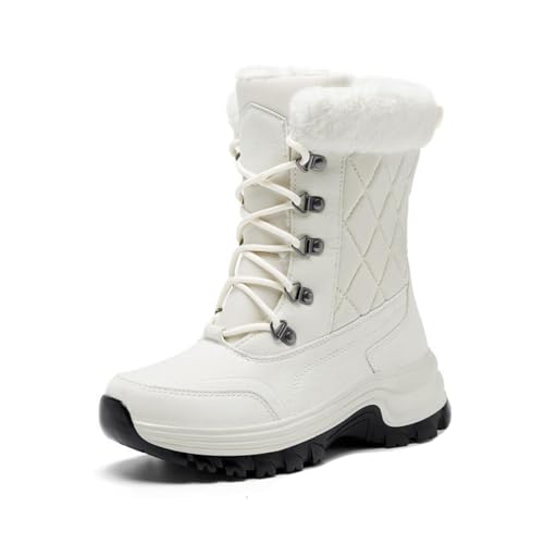 Plateau-Winterstiefel,Mode Hoch Oben Trekking Warm Damen-Schneestiefel Wasserdicht Isoliert,Leicht Atmungsaktiv mit Fell Gefüttert Winterschuhe Damen,Rutschfest (Color : White, Size : 40 EU) von WCXTY