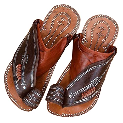 Sommer Ballenzeh Schienen Sandalen Herren,Lässig PU Orthopädischer Korrektor Strandschuhe,Jahrgang Leicht Hallux Valgus Gehende Flip Flops,für Plantarfasziitis (Color : Brown, Size : 44 EU) von WCXTY