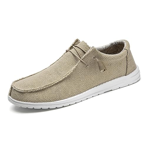 WCXTY Klassische Bootsschuhe,Bequem Atmungsaktiv Slip-On-Schuhe für Herren,Lässig Leicht rutschfest die Bootsschuhe der Männer,Allwetter-Gummisohlen (Color : Beige, Size : 47 EU) von WCXTY