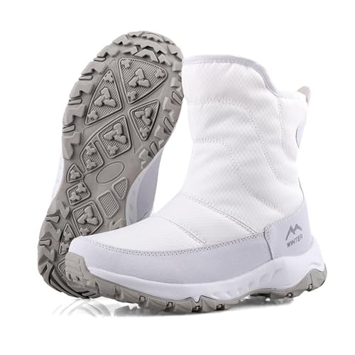 Winterstiefel für Damen Wasserdicht,Draussen Trekking Kaltes Wetter Warme Schneestiefel für Damen,Komfortabel Gehen mit Fell Gefüttert Winterwanderstiefel Damen,rutschfest (Color : White, Size : 41 von WCXTY