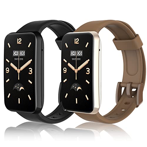 WD&CD Armband kompatibel mit Xiaomi Mi Band 7 Pro Weiches Silikon [2 Stück] Verstellbare Fitness Armband kompatibel für Frauen männer - Schwarz & Khaki von WD&CD