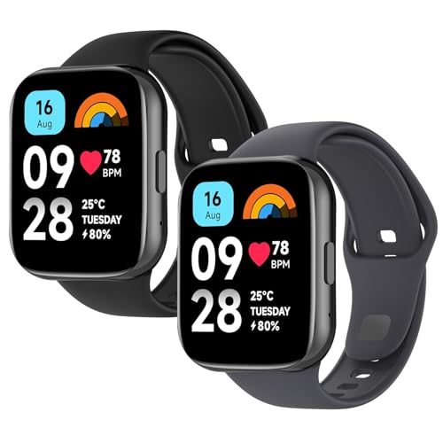 WD&CD Armband kompatibel mit Xiaomi Redmi Watch 3 Active Weiches Silikon, Verstellbare Fitness Armband kompatibel für Frauen männer, Schwarz+ Grau von WD&CD