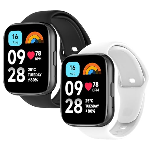 WD&CD Armband kompatibel mit Xiaomi Redmi Watch 3 Active Weiches Silikon, Verstellbare Fitness Armband kompatibel für Frauen männer, Schwarz + Weiß von WD&CD