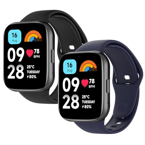 WD&CD Armband kompatibel mit Xiaomi Redmi Watch 3 Active Weiches Silikon, Verstellbare Fitness Armband kompatibel für Frauen männer, Schwarz + Blau von WD&CD