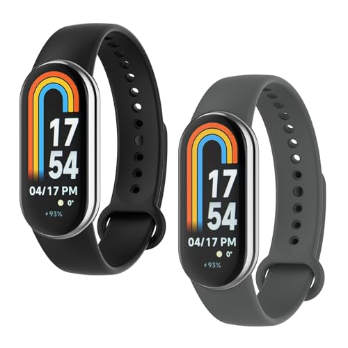 WD&CD Armband kompatibel mit Xiaomi Smart Band 8/ Smart Band 9 Weiches Silikon, Verstellbare Fitness Armband kompatibel für Frauen männer, Schwarz + Grey von WD&CD