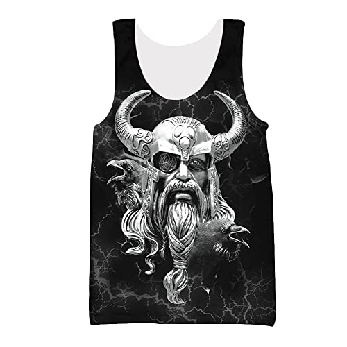 Nordic Mythology 3D Druck Thors Hammer Tank Tops Sommer Gym Wikinger Odin Mjolnir Tattoo Workout Ärmellose T-Shirts Fitness Weste Sportliche Unterhemden, Celtic Streetwear Tops,Odin,XXL von WDBAYXH