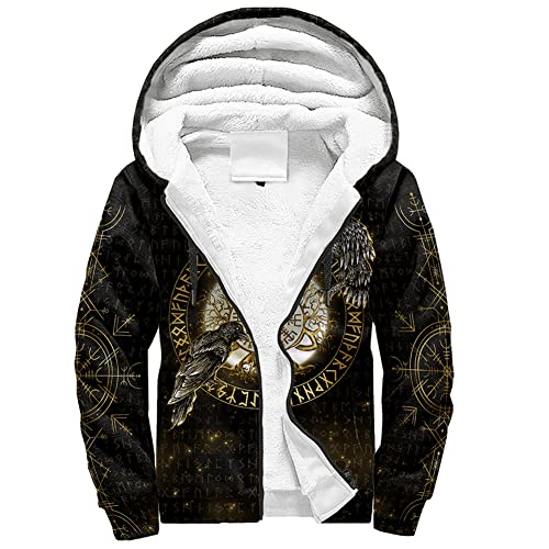 WDBAYXH Nordische Mythologie Odin Fenrir Wolf Dicker Fleece Kapuzenpullover mit Reißverschluss, 3D Druck Winter-Schwergewicht Warm Hoodie, Viking Lässige Jacke Langärmliges Sweatshirt,Yggdrasil,XXL von WDBAYXH