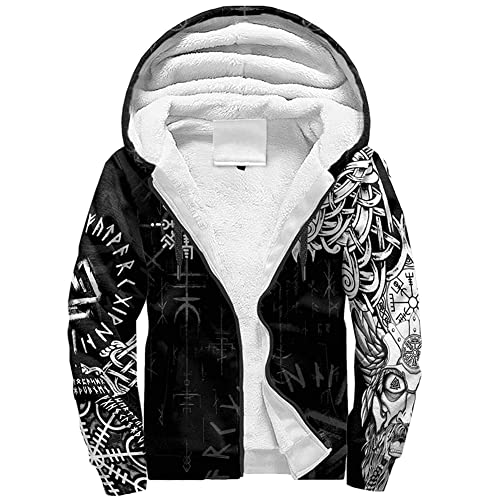 WDBAYXH Nordische Mythologie Odin Fenrir Wolf Dicker Fleece Kapuzenpullover mit Reißverschluss, 3D Druck Winter-Schwergewicht Warm Hoodie, Viking Lässige Jacke Langärmliges Sweatshirt,Fenrir,L von WDBAYXH