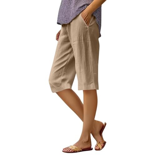 Sommerhose Damen Leicht Und Luftig,Leichte Und Atmungsaktive Sommerhose, Elegante Stoffhose, Muslimische Hose, Baumwoll- Und Leinenhose,Einfarbige Freizeithose,Bequem Und Geräumig Mit Taschen von WDCHAOYUE