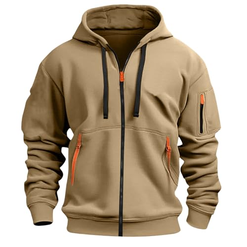WDCHAOYUE Herren Sweatshirt,Hoodie Herren Reißverschluss Kapuzenjacke Sweatjacke Zip Sweater Casual Arbeitspullover Mit Taschen Und Reißverschluss-Armablage von WDCHAOYUE