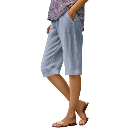 WDCHAOYUE Sommerhose Damen Leicht Kurz,Leichte Und Atmungsaktive Sommerhose, Elegante Stoffhose, Muslimische Hose, Baumwoll- Und Leinenhose,Einfarbige Freizeithose,Bequem Und Geräumig Mit Taschen von WDCHAOYUE