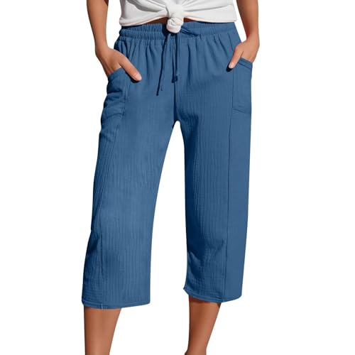 WDCHAOYUE musselin Hose Damen, Caprihose Damen Sommer, Sommerhose 7/8 leichte Leinenhose Schlupfhose Culotte von WDCHAOYUE