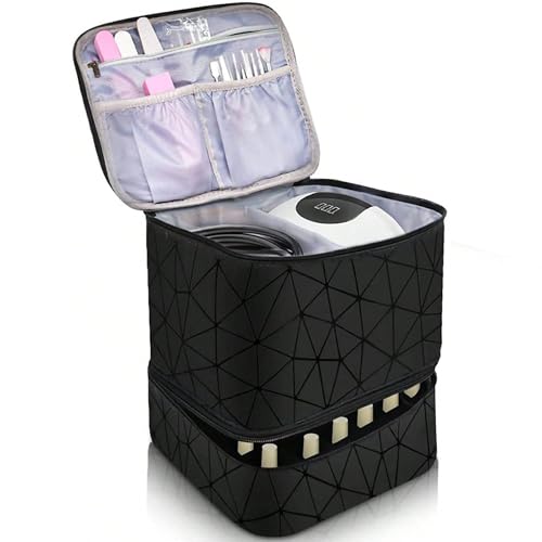 WDEC Kosmetiktasche, Nagellack Aufbewahrung, Schwarzer Diamant, Doppellagige Tragbare Reise Schminktasche Damen, Nagellack Aufbewahrung Tasche Tasche Wasserdicht für 30 Flaschen von WDEC