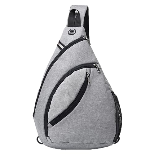 WDEC Sling Rucksack Männer Frauen, Große Kapazität, Nachtreflektor, Kopfhörerloch Design, Mehrzweck Crossbody Schulterrucksack, Diebstahlsicherer, Campus Rucksack für Radfahren im Freien (Grau) von WDEC