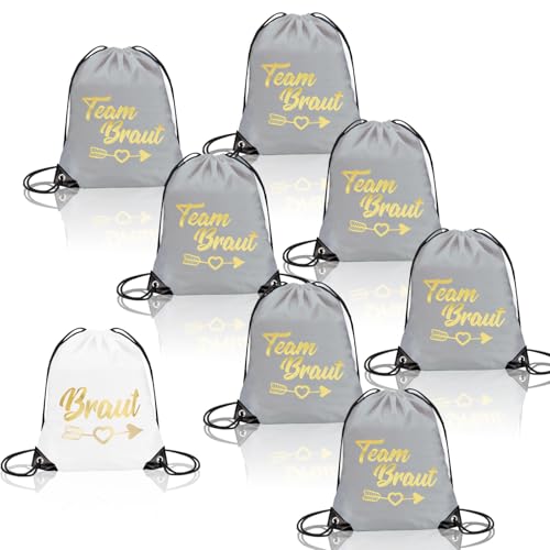 8 Stück Turnbeutel Team Bride Jga Beutel Set Jga Accessoires Frauen Mit Kordelzug Weiß Bride Rucksack 7 Grau Rucksack Jga Damen 34 * 42cm Für Junggesellenabschied Braut Party von WDFCN