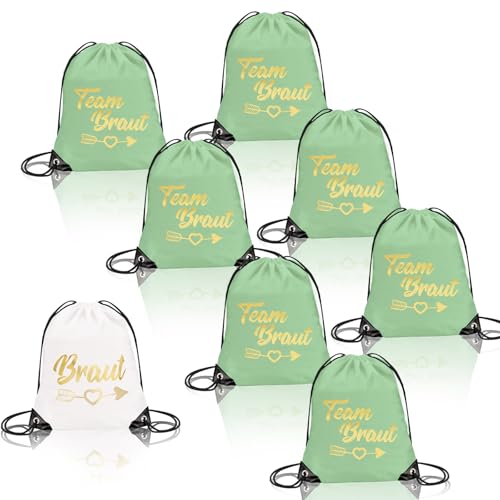 8 Stück Turnbeutel Team Bride Jga Beutel Set Jga Accessoires Frauen Mit Kordelzug Weiß Bride Rucksack 7 Grün Rucksack Jga Damen 34 * 42cm Für Junggesellenabschied Braut Party von WDFCN