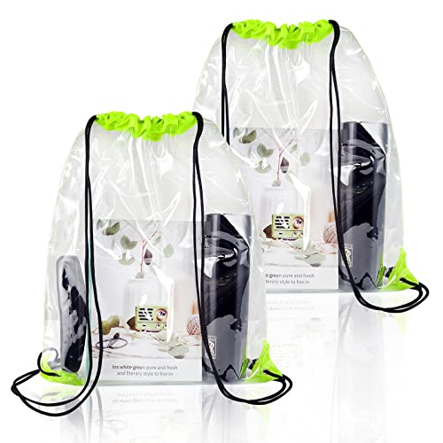 WDFCN 2 Stück Transparent Kordelzugbeutel Transparenter Turnbeutel Rucksack Durchsichtig Sport Rucksack mit Kordelzug für Schulrucksack Gym Travel Strandschwimmen (Grün) von WDFCN