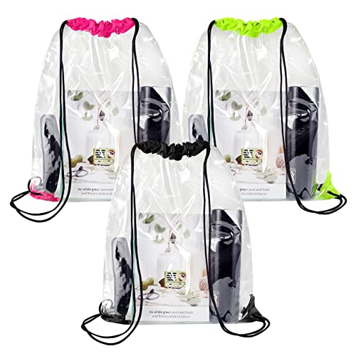 WDFCN 3 Stück Transparent Kordelzugbeutel Transparenter Turnbeutel Rucksack Durchsichtig Sport Rucksack mit Kordelzug für Schulrucksack Gym Travel Strandschwimmen (34 * 45cm) von WDFCN