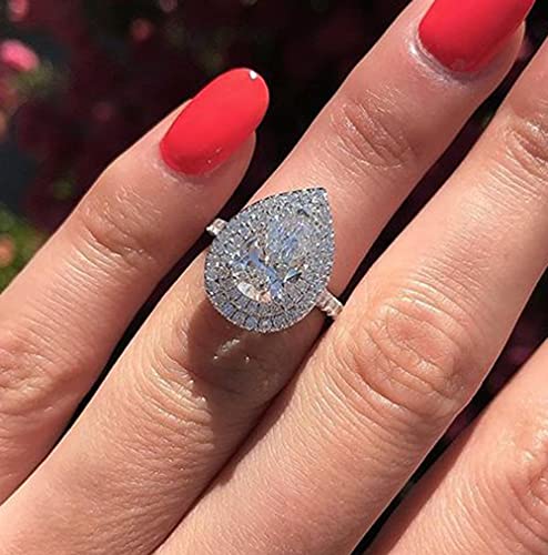 WDIYIEETN Verlobungsring / Ehering für Damen aus Sterlingsilber, mit Weißgold überzogen, Tropfenschliff, Zirkonia, Zirkonia, Tropfenform, für Damen von WDIYIEETN
