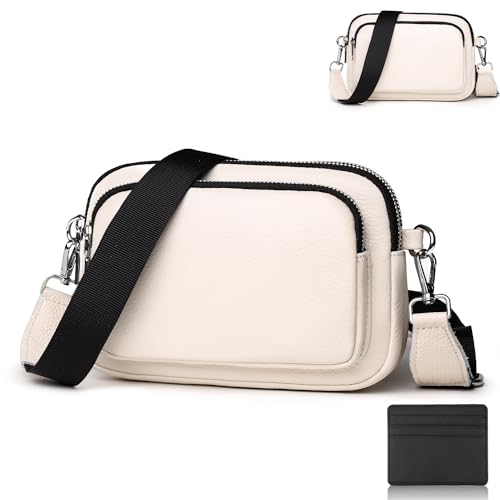 Damen Handy Umhängetasche Echtes Leder Crossbody Bag Damen Handytasche zum Umhängen, Umhängetasche Damen Klein Moderne Taschen mit Breitem Schultergurt u 3 fächern mit Schwarzes Kartenetui (mibaise) von WDJLNZB