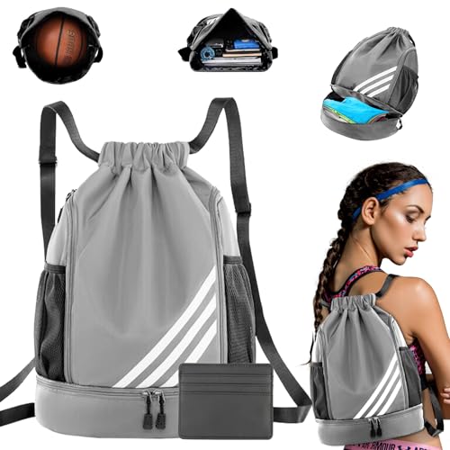 Turnbeutel Kordelzug Herren, Sportbeutel Wasserdicht Rucksack mit Schuhfach Tunnelzug Daypack, Sport RucksäckeFußball Tasche Große Kapazität Bodenfach und Breit Kordelzug für Damen Herren (huise) von WDJLNZB