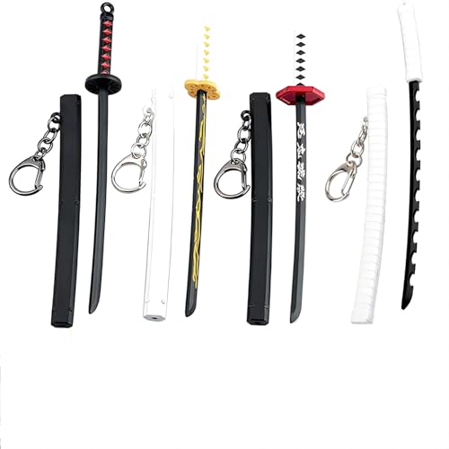 WDKLSJ 4ps Mini Toy Katana Keychain, Metal Model Sword with Pull Out Best Gift for Anime Lovers Samurai Sword Game Series von WDKLSJ