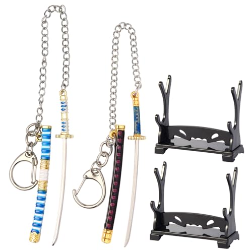 WDKLSJ Mini Katana Schlüsselanhänger Set, 2 Dekorative Schwerter mit Halterung, Sammlerstück Geschenk von WDKLSJ