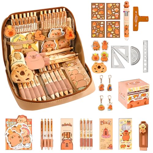 WDKXCN 51 Stück Capybara Schreibwaren Set, Capybara Federmäppchen, Capybara Stifte, Capybara Mäppchen, Schreibwaren Geschenkset Set mit Stiften Linealen & Mehr, CapybaraSet für Schule Kinder Schüler WDKXCN 51 Stück Capybara Schreibwaren Set, Capybara Federmäppchen, Capybara Stifte, Capybara Mäppchen, Schreibwaren Geschenkset Set mit Stiften Linealen & Mehr, CapybaraSet für Schule Kinder Schüler von WDKXCN