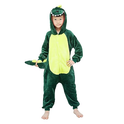 Unisex Kinder Einhorn Pyjamas Onesie Karton Animal Cosplay Fasching Kostüm Warm Gefüttert Body Overall Tier Nachtwäsche Karneval Weihnachten Xmas Pyjamas Sleepwear Jungen Mädche Grüner Dinosaurier von WDRHC