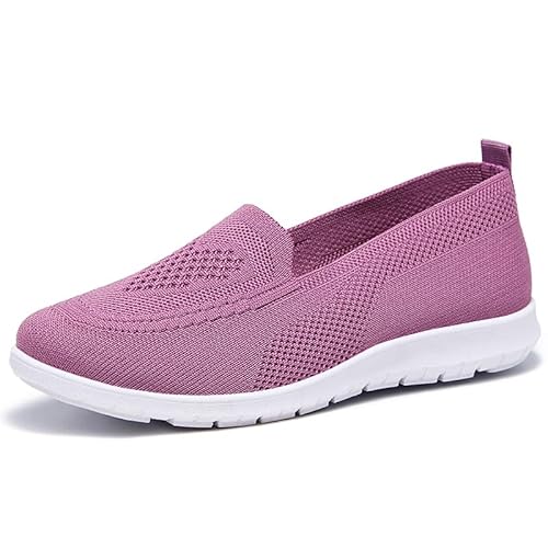 WDRHC Damen Slip On Sneaker Memory Foam Walkingschuhe Mesh Leichte Atmungsaktiv Freizeitschuhe Fitness Turnschuhe Laufschuhe Flache Schuhe Lila von WDRHC