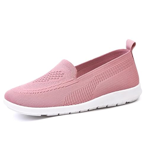 WDRHC Damen Slip On Sneaker Memory Foam Walkingschuhe Mesh Leichte Atmungsaktiv Freizeitschuhe Fitness Turnschuhe Laufschuhe Flache Schuhe Rosa von WDRHC