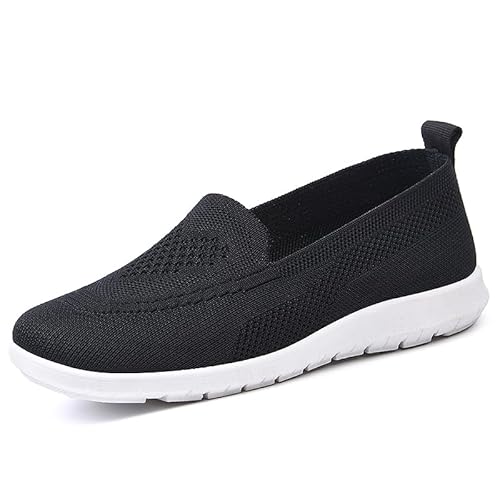 WDRHC Damen Slip On Sneaker Memory Foam Walkingschuhe Mesh Leichte Atmungsaktiv Freizeitschuhe Fitness Turnschuhe Laufschuhe Flache Schuhe Schwarz von WDRHC