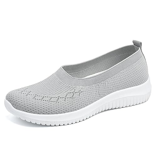 WDRHC Damen Slip On Sneaker Mesh Leichte Atmungsaktiv Freizeitschuhe Fitness Turnschuhe Laufschuhe Flache Schuhe Grau von WDRHC