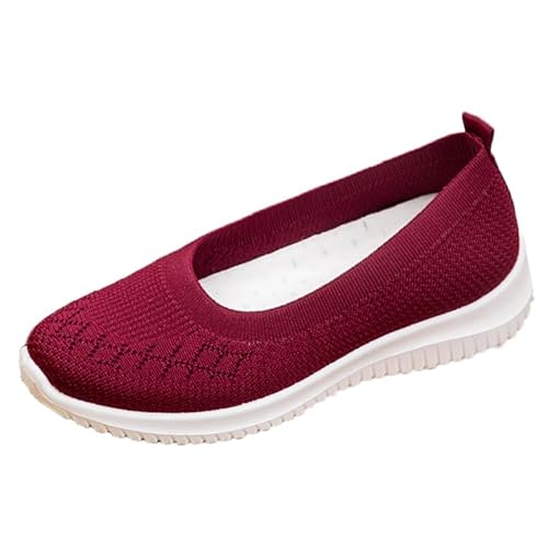 WDRHC Damen Slip On Sneaker Mesh Leichte Atmungsaktiv Freizeitschuhe Fitness Turnschuhe Laufschuhe Flache Schuhe Red von WDRHC