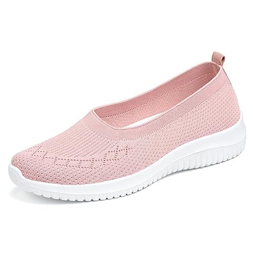 WDRHC Damen Slip On Sneaker Mesh Leichte Atmungsaktiv Freizeitschuhe Fitness Turnschuhe Laufschuhe Flache Schuhe Rosa von WDRHC