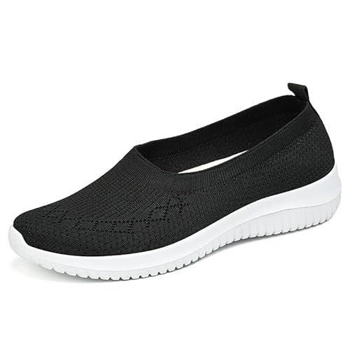 WDRHC Damen Slip On Sneaker Mesh Leichte Atmungsaktiv Freizeitschuhe Fitness Turnschuhe Laufschuhe Flache Schuhe Schwarz von WDRHC