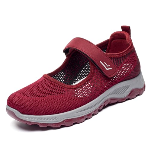 WDRHC Damen Slip On Sneaker Mesh Leichte Atmungsaktiv Freizeitschuhe Fitness Turnschuhe Laufschuhe Walking Schuhe Rot von WDRHC
