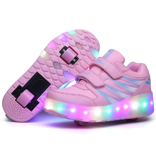 WDRHC Jungen Mädchen Skateboard Schuhe mit LED Blinkend Schuhe mit 2 Rollen Rollen Skate Automatisch Einziehbar Komfort Outdoor Sportschuhe für Kinder Halloween und Weihnachten Geschenk von WDRHC