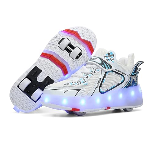 WDRHC Jungen Mädchen Skateboard Schuhe mit LED Blinkend Schuhe mit 4 Rollen Rollen Skate Automatisch Einziehbar Komfort Outdoor Sportschuhe für Kinder von WDRHC