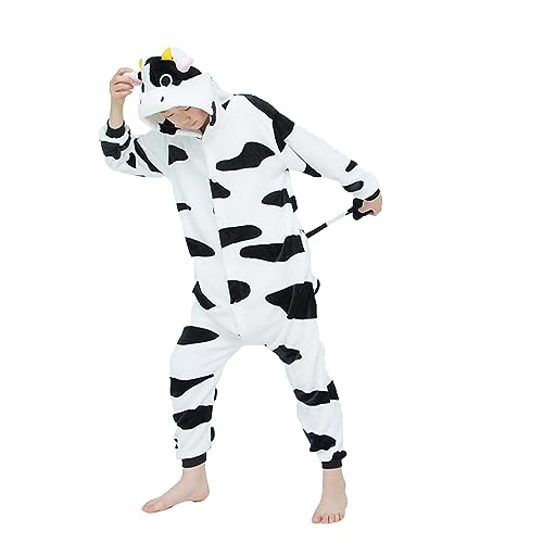 WDRHC Unisex Kinder Einhorn Pyjamas Onesie Karton Animal Cosplay Fasching Kostüm Warm Gefüttert Body Overall Tier Nachtwäsche Karneval Weihnachten Xmas Pyjamas Sleepwear Jungen Mädche Kuh von WDRHC