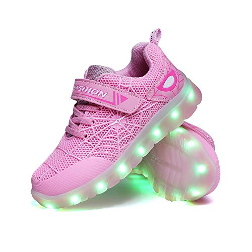 WDRHC Unisex Kinder LED Schuhe 7 Farbe USB Aufladen LED Leuchtend Outdoor Sportschuhe Low Top Atmungsaktives Ultraleicht Wasserdicht Laufschuhe Gymnastik Turnschuhe Blinken Sneaker Für Jungen Mädchen von WDRHC